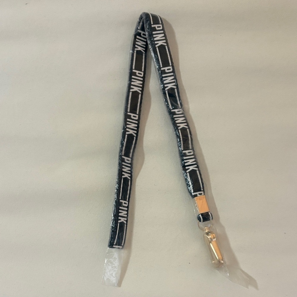 PINK Black Logo Lanyard with Gold Clip